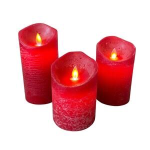 Set of 3 Assorted Flickering LED Candles Holiday Red Battery Operated